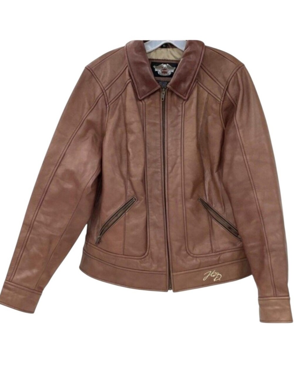 Harley Davidson Brown Leather Jacket Women’s XL Embroidered Back Moto Biker
